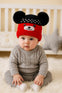 Red & Black Bear Face Knitted Woolen Warm Cap (3-24 Months) CP5080E
